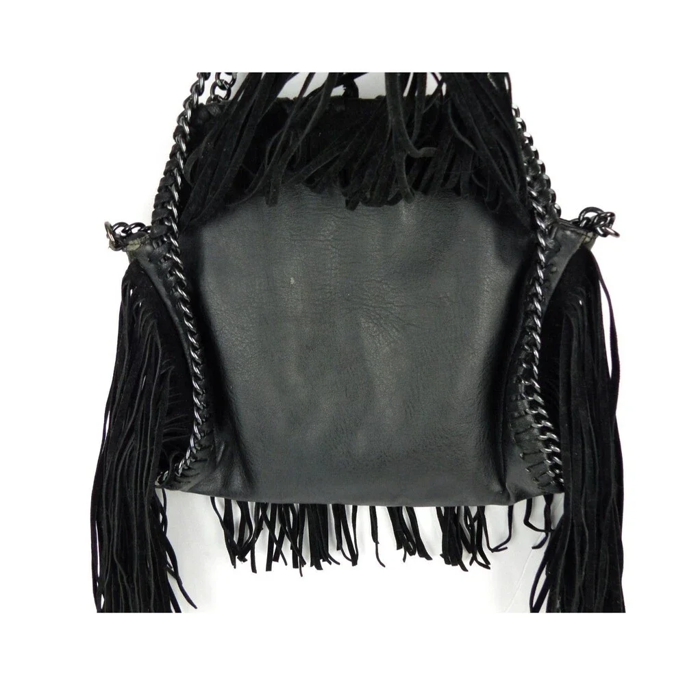 Steve Madden Fringe Chain Satchel Shoulder Bag Black Boho Festival Purse Rock - Picture 6 of 12